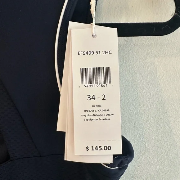 Lacoste Mesh Navy Strapless Dress with White Trim - Picture 7 of 12